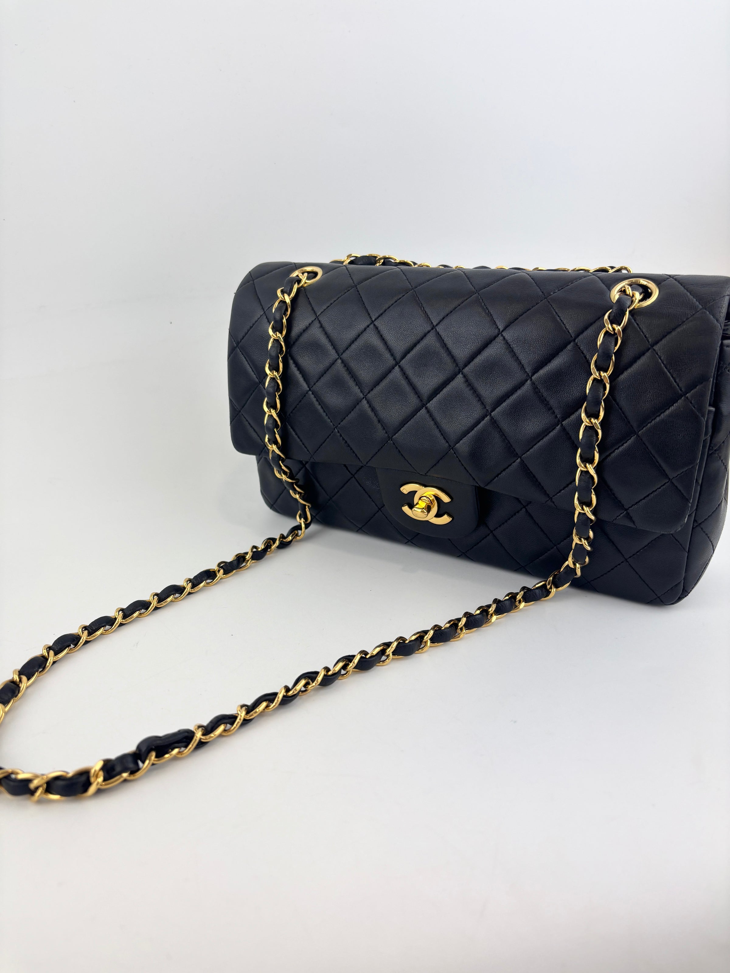 Vintage Medium Black Lambskin Classic Double Flap GHW