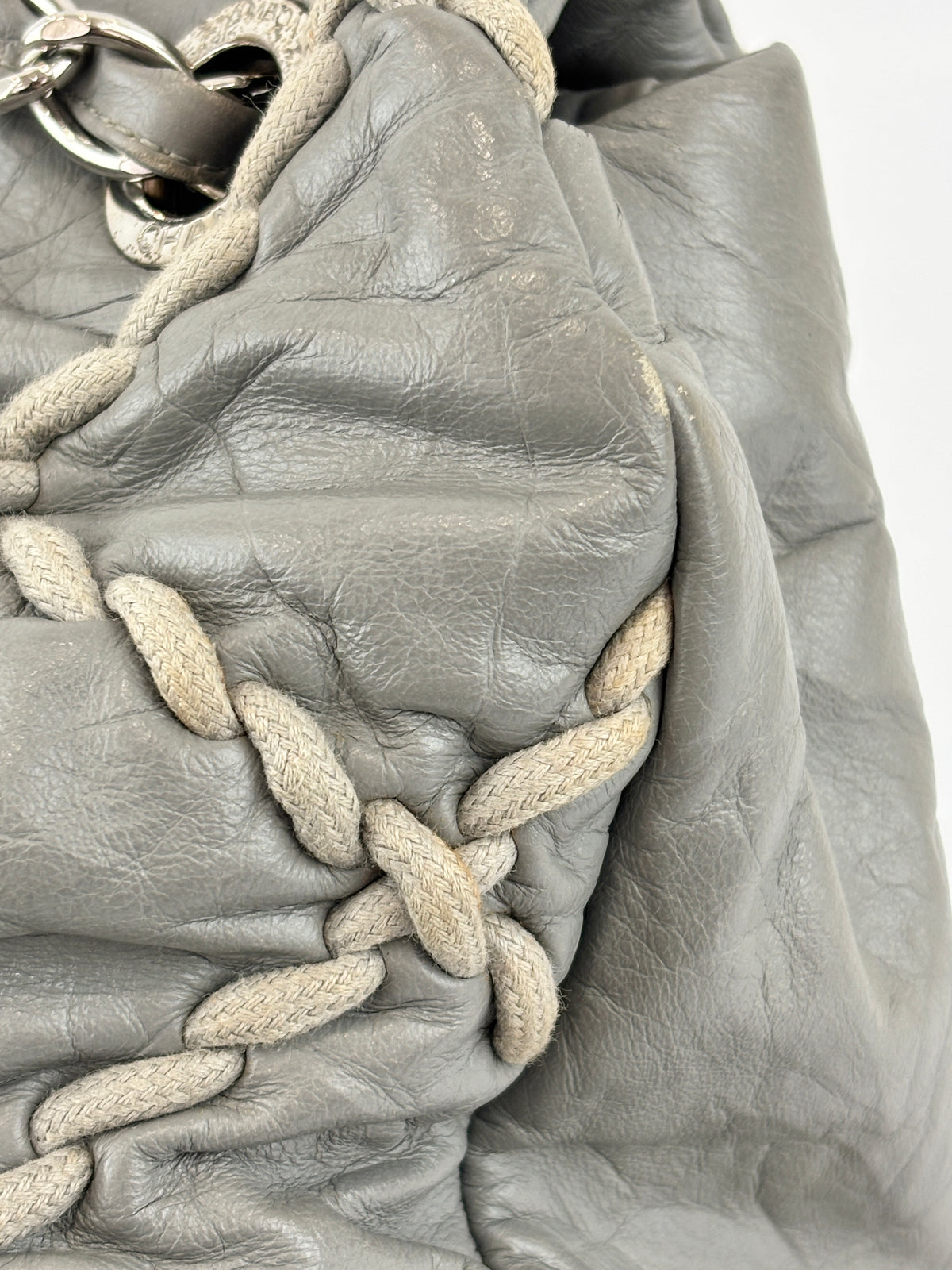 Grey Ultra Stitch Flap Bag SHW