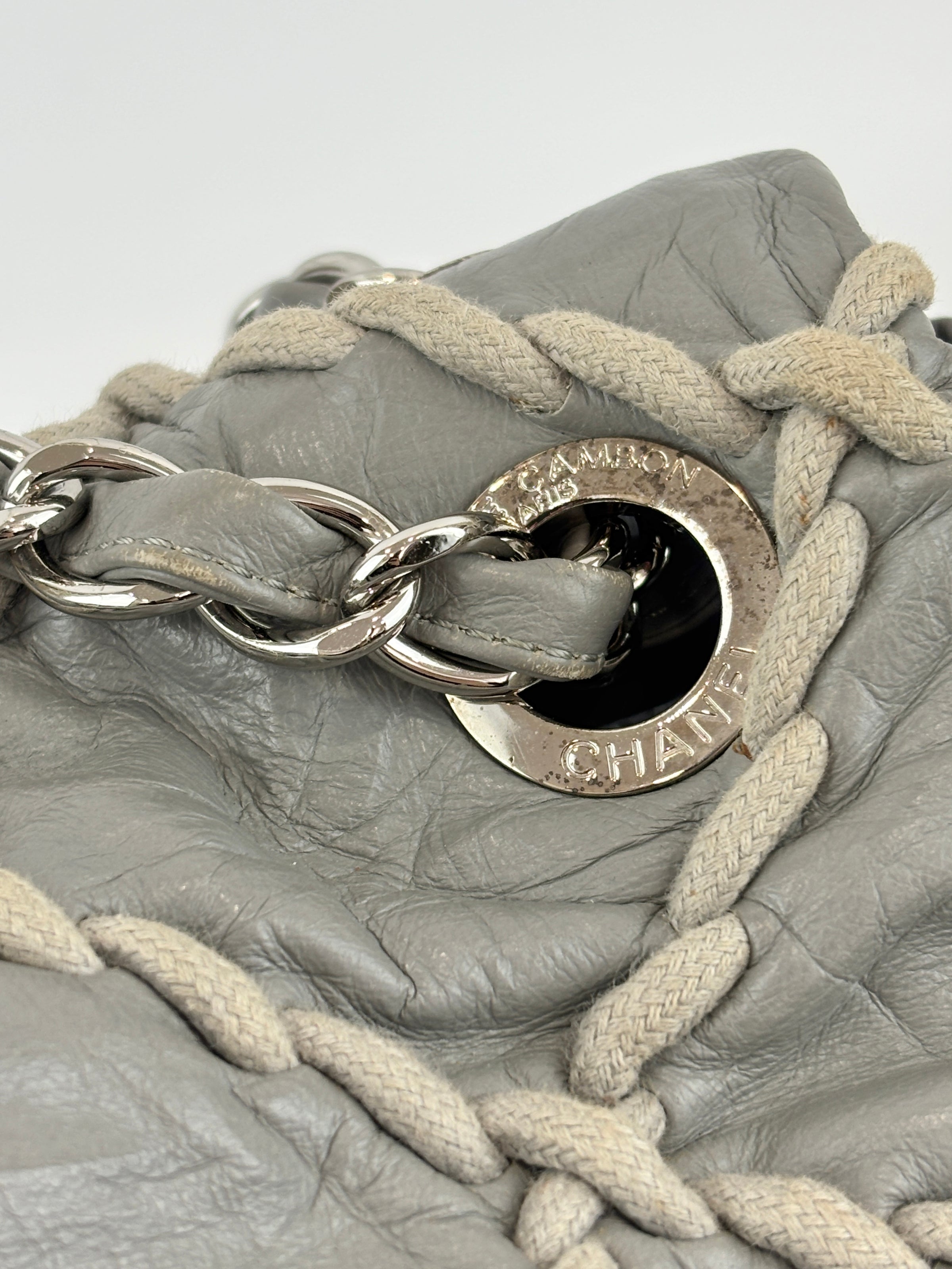 Grey Ultra Stitch Flap Bag SHW