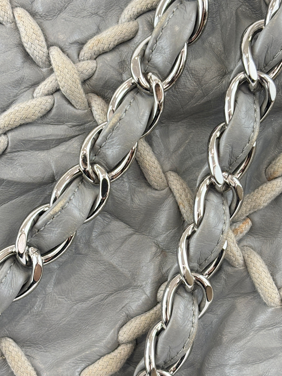 Grey Ultra Stitch Flap Bag SHW