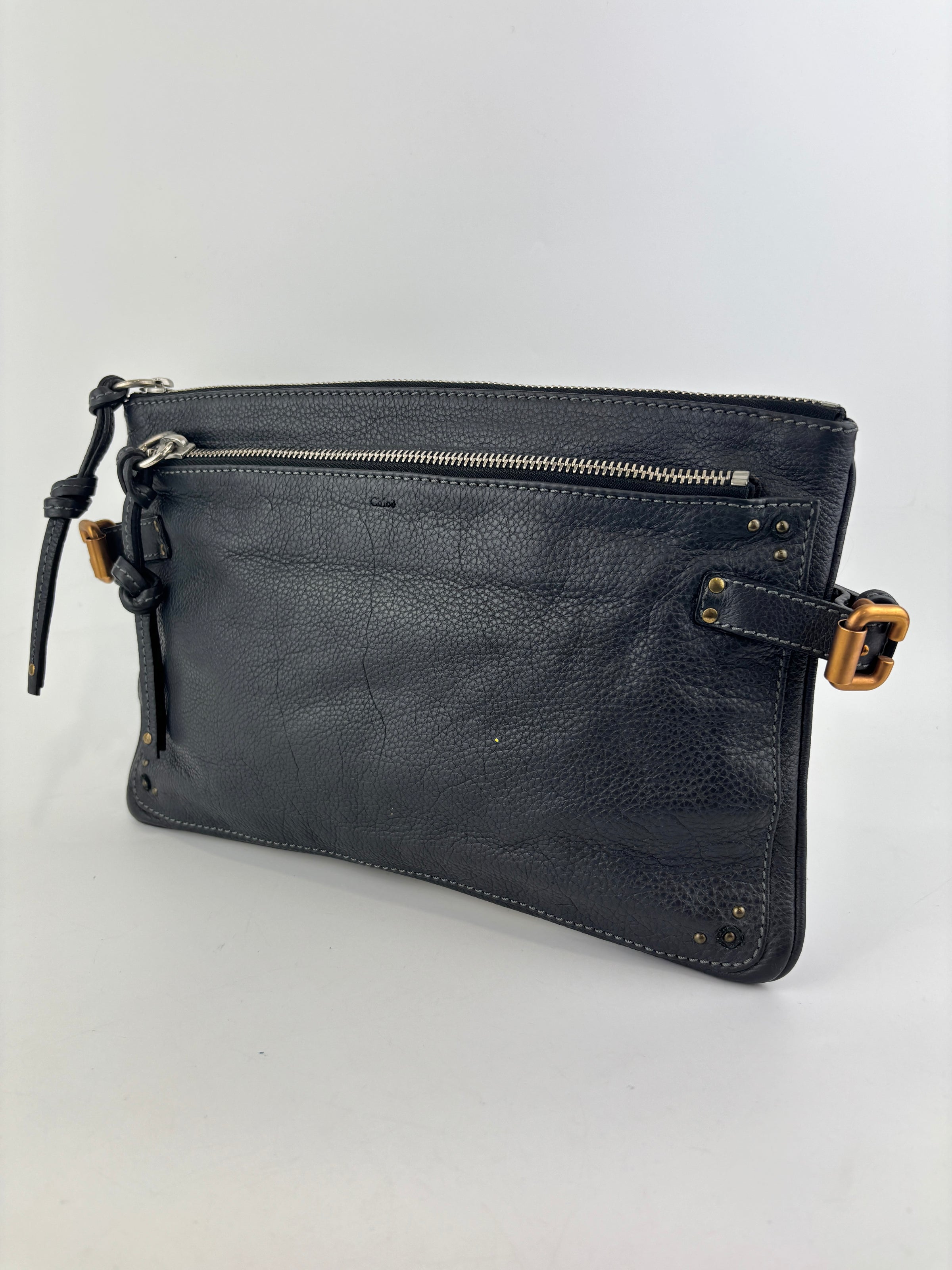 Betty Flat Zipper Clutch Dark Grey