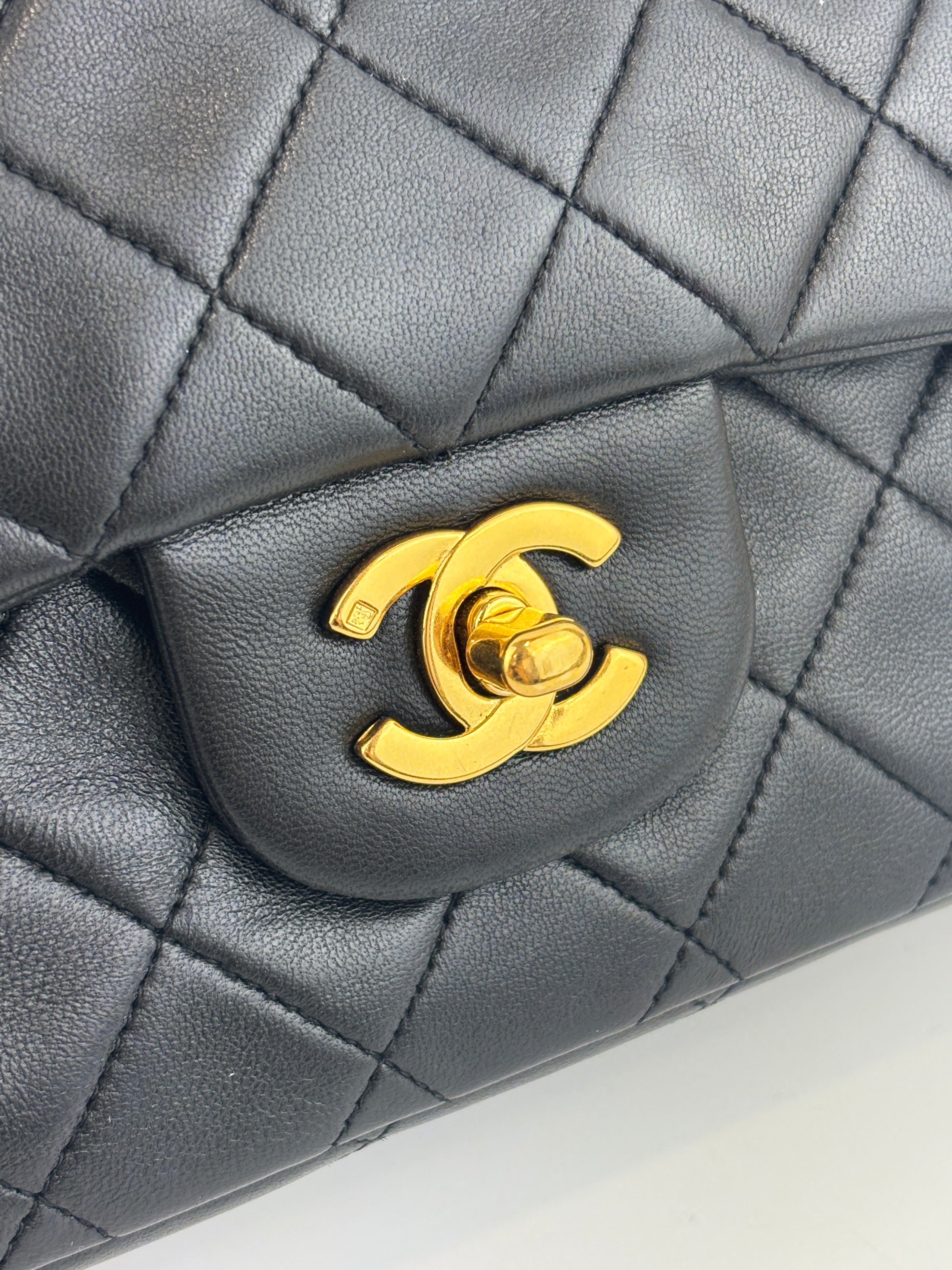 Vintage Medium Black Lambskin Classic Double Flap GHW
