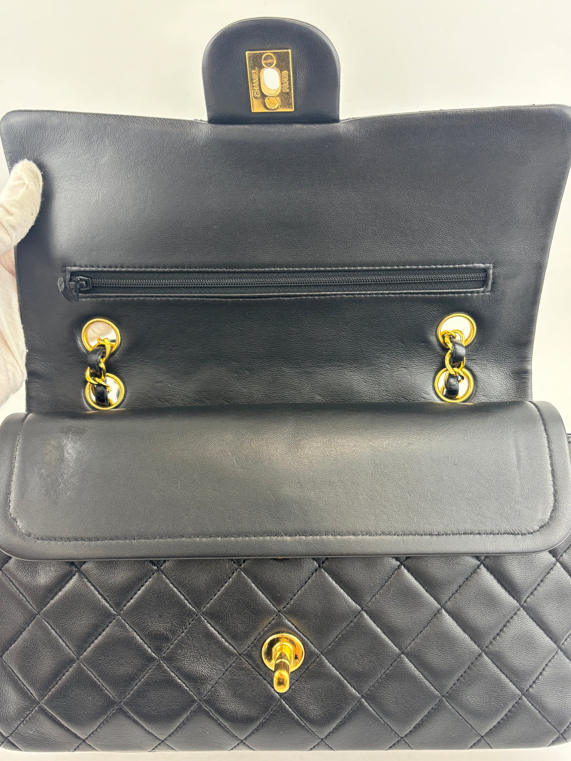Vintage Medium Black Lambskin Classic Double Flap GHW