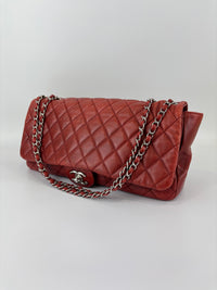 Coco Rain Jumbo Flap Bag in Red / Orange Quilted Lambskin SHW