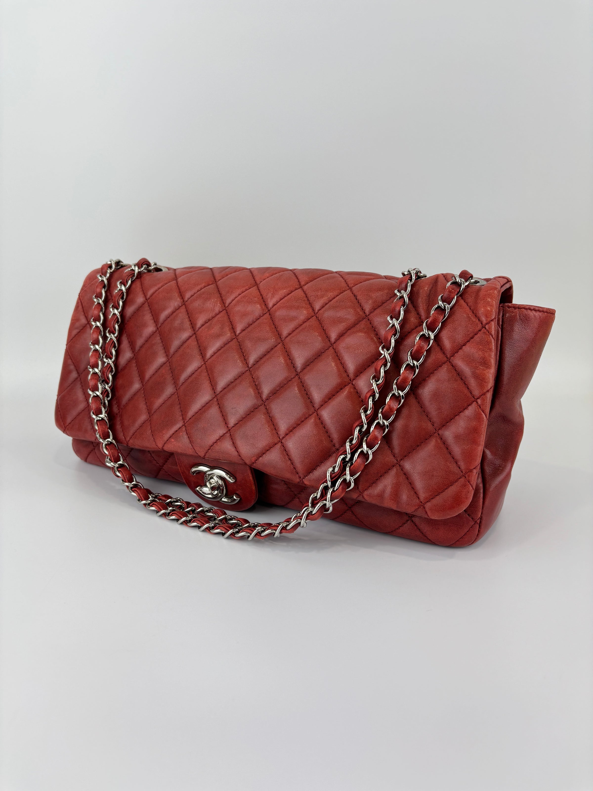 Coco Rain Jumbo Flap Bag in Red / Orange Quilted Lambskin SHW