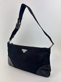 Vintage 2000s Black Nylon & Leather Sporty Shoulder Pochette