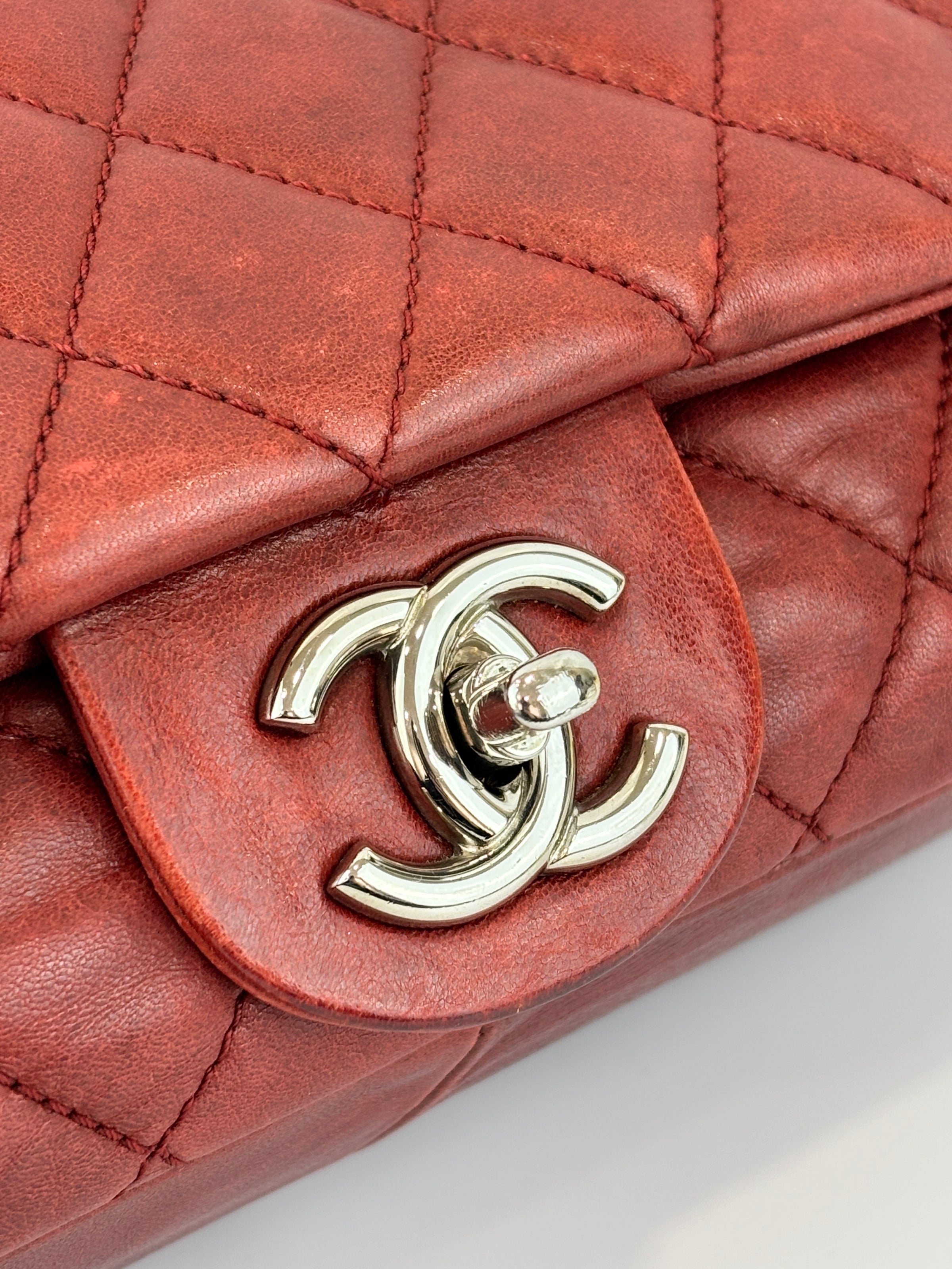 Coco Rain Jumbo Flap Bag in Red / Orange Quilted Lambskin SHW