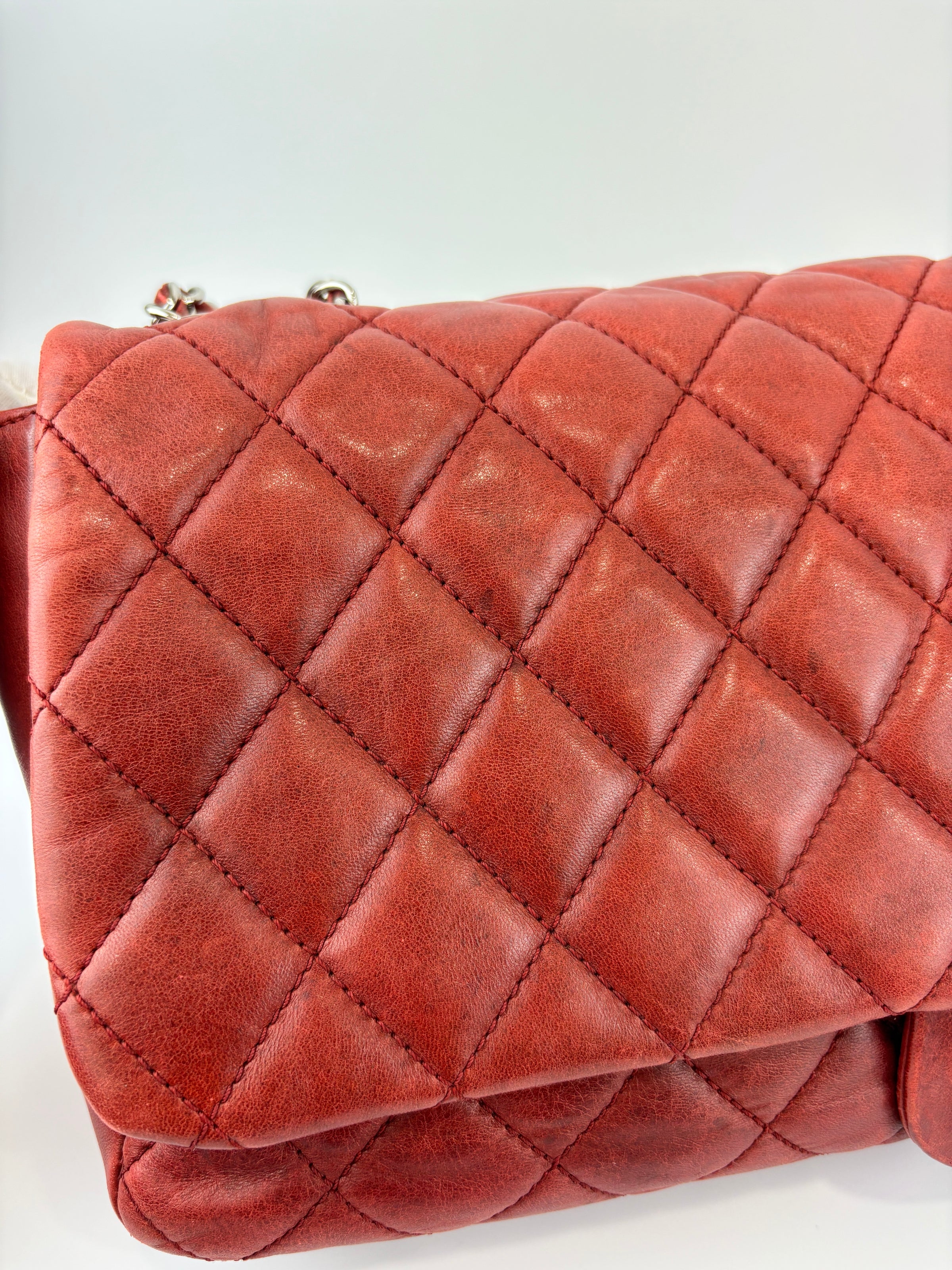 Coco Rain Jumbo Flap Bag in Red / Orange Quilted Lambskin SHW