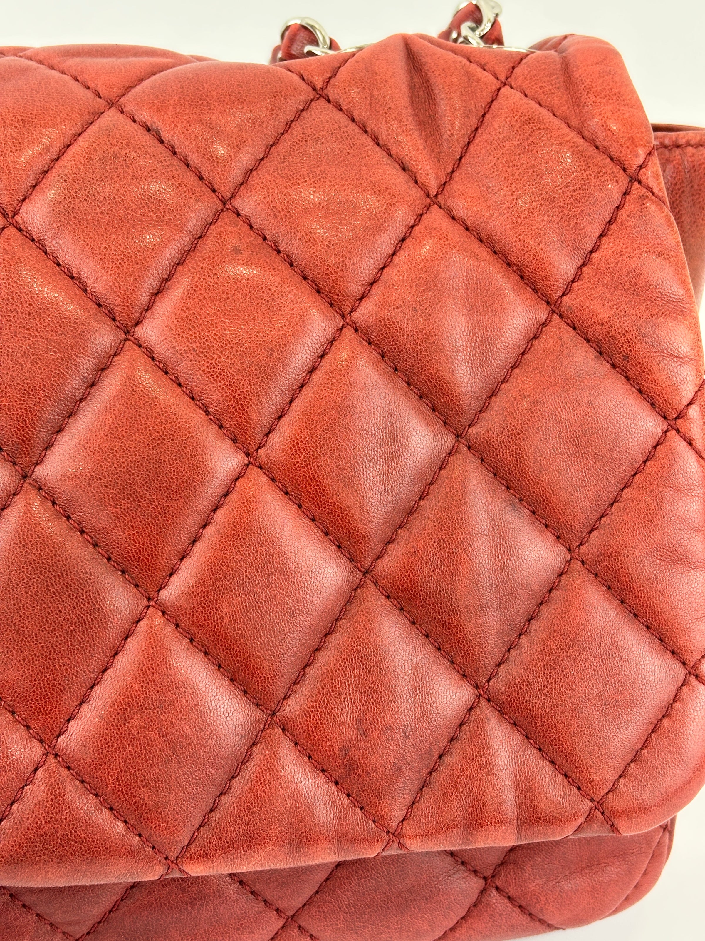 Coco Rain Jumbo Flap Bag in Red / Orange Quilted Lambskin SHW