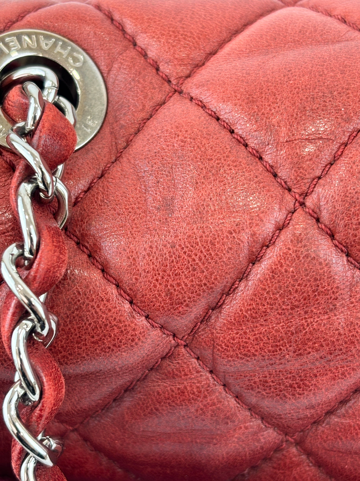 Coco Rain Jumbo Flap Bag in Red / Orange Quilted Lambskin SHW