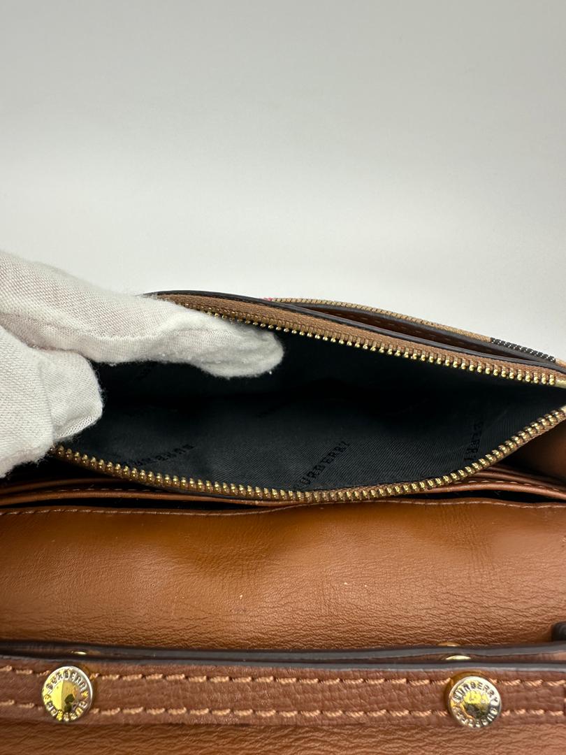 Hampshire Brown Pebbled Leather / House Check Canvas Crossbody Bag