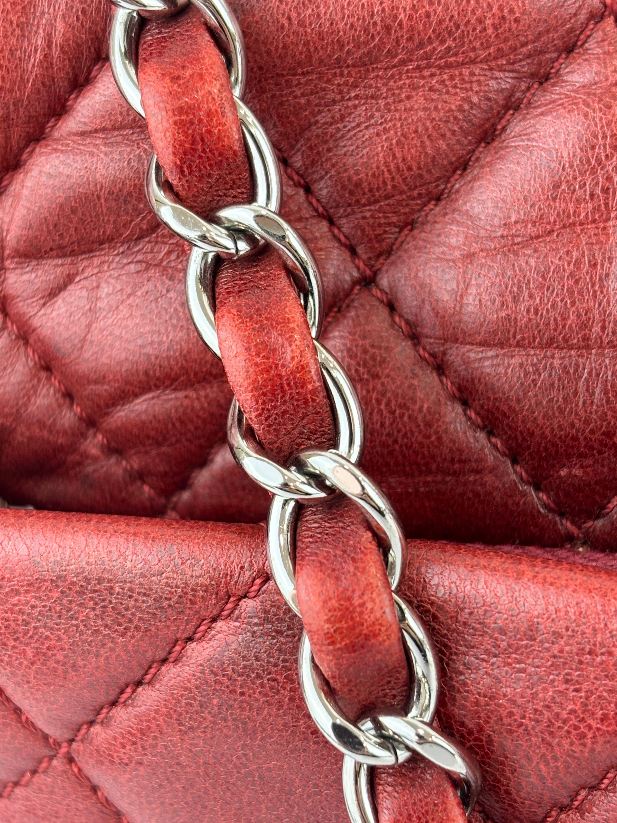 Coco Rain Jumbo Flap Bag in Red / Orange Quilted Lambskin SHW