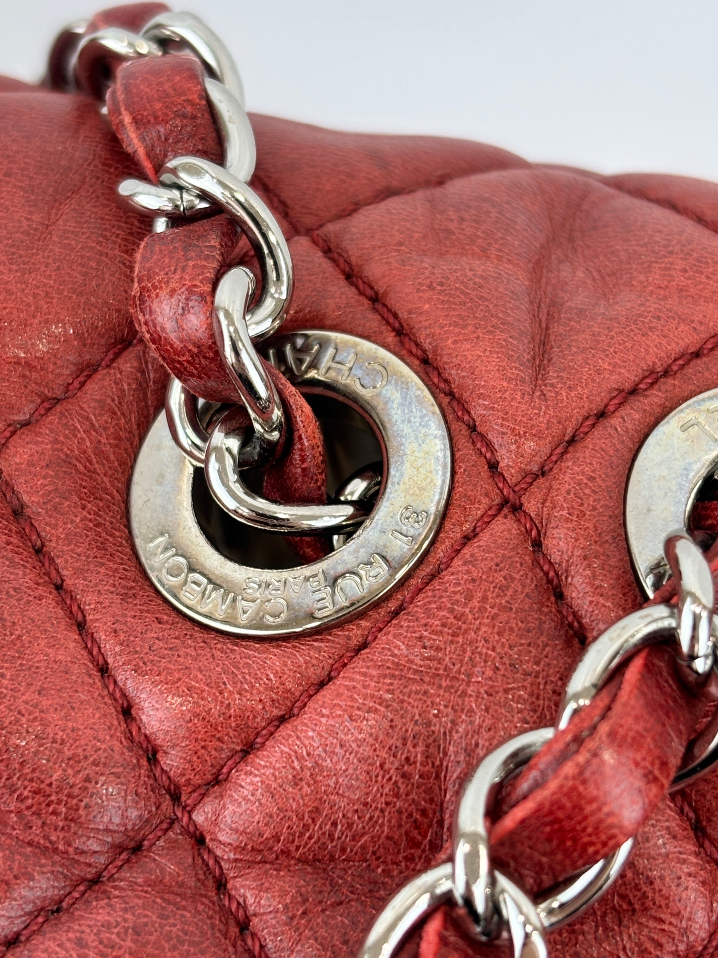 Coco Rain Jumbo Flap Bag in Red / Orange Quilted Lambskin SHW