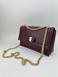 Vara Bow Burgundy Leather Chain Flap Bag