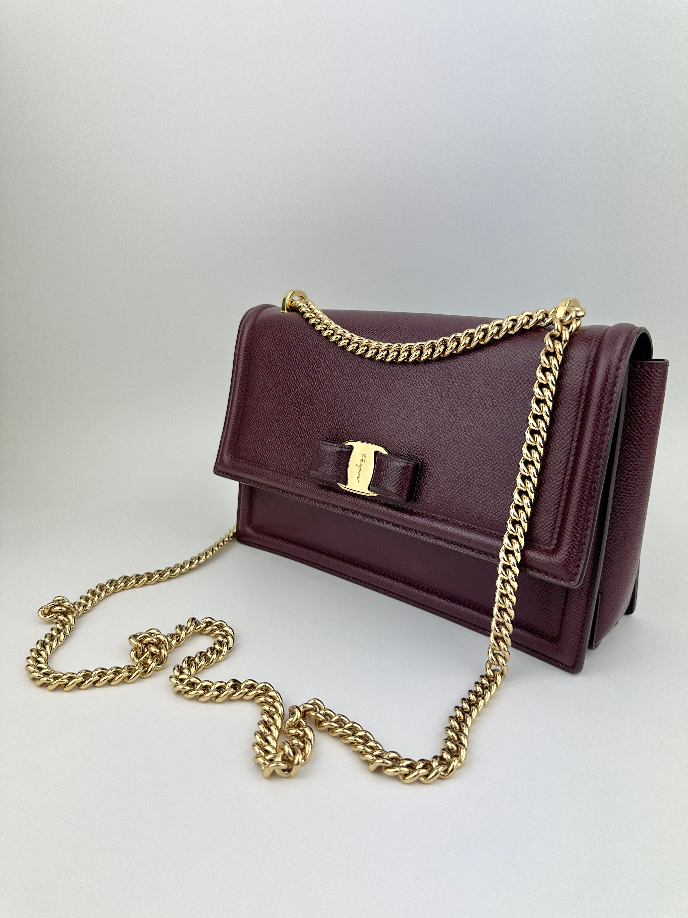 Vara Bow Burgundy Leather Chain Flap Bag