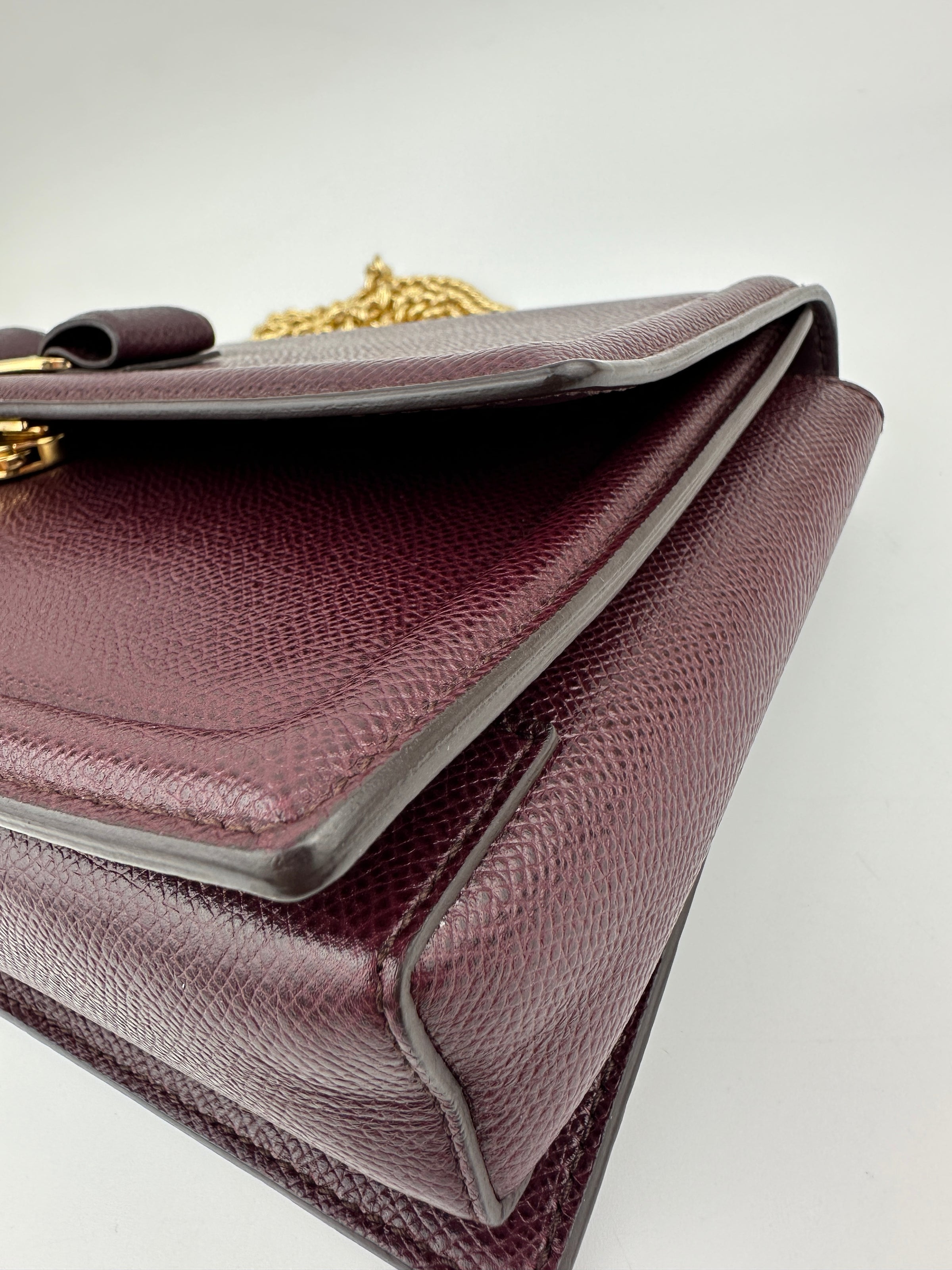 Vara Bow Burgundy Leather Chain Flap Bag