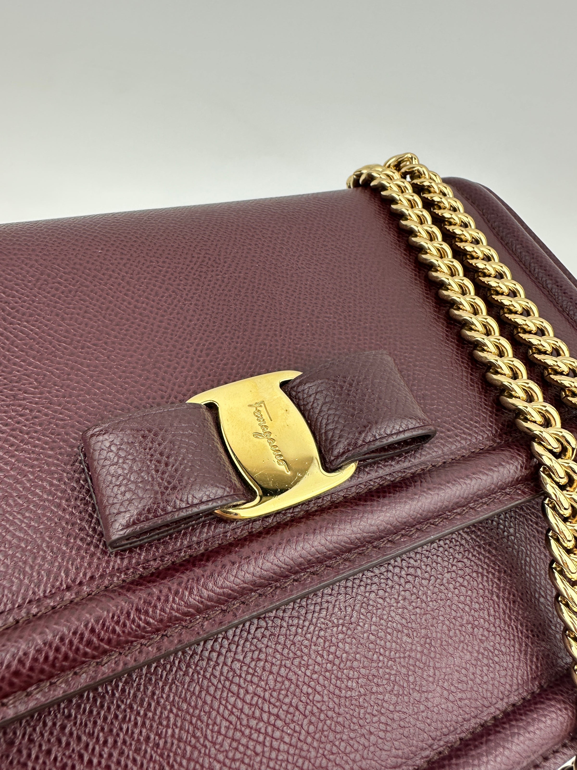 Vara Bow Burgundy Leather Chain Flap Bag