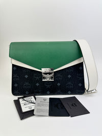Mezzanin Visetos Colorblock Black / Green / White Leather Crossbody Bag