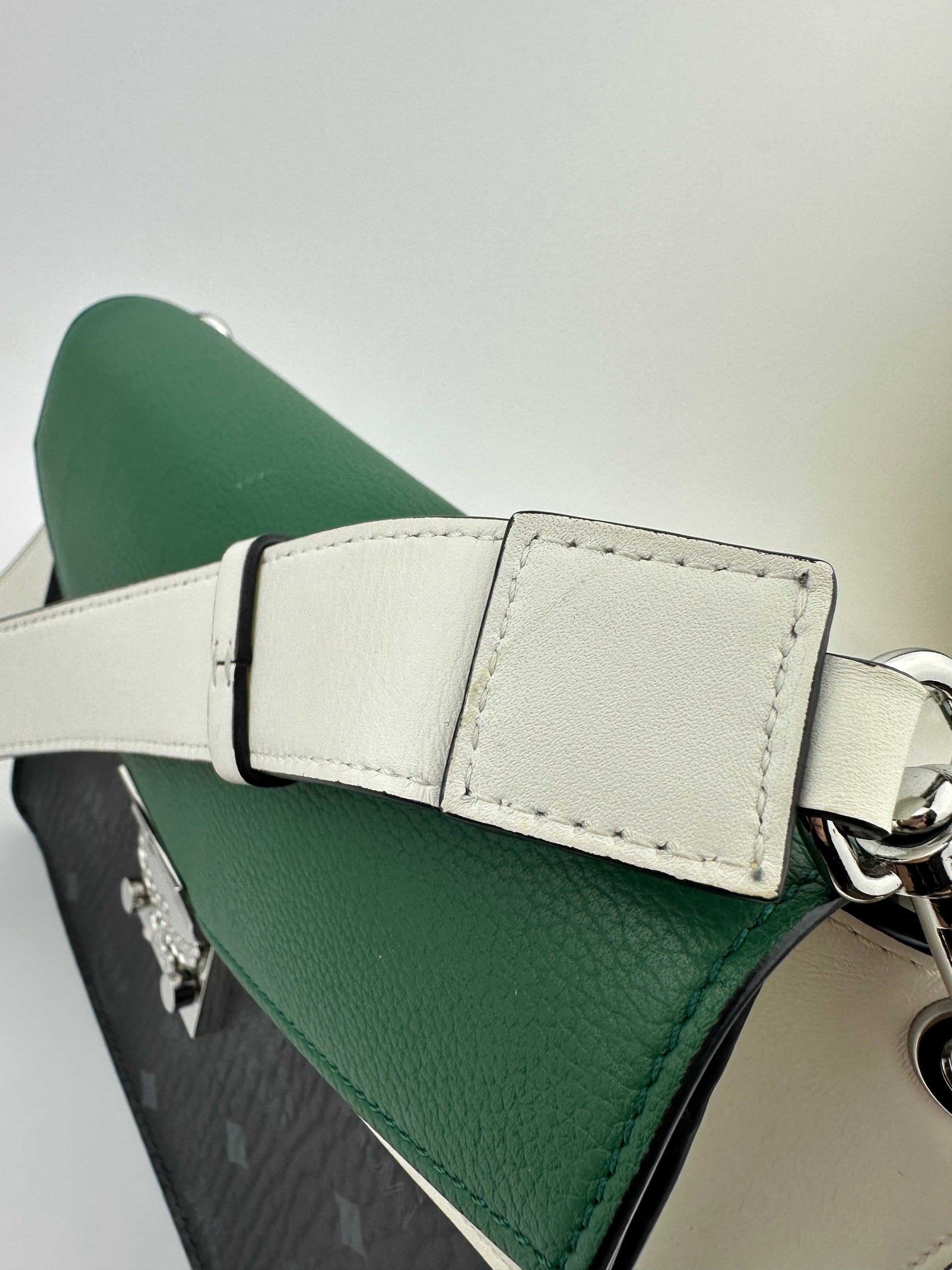 Mezzanin Visetos Colorblock Black / Green / White Leather Crossbody Bag