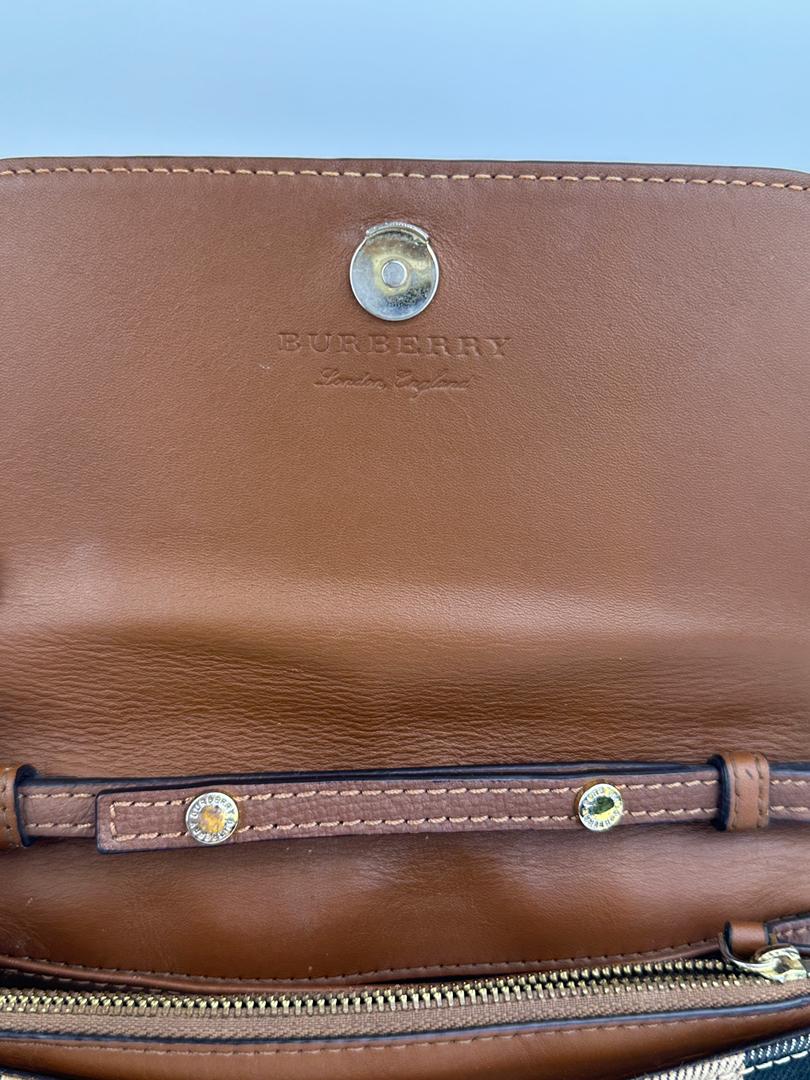 Hampshire Brown Pebbled Leather / House Check Canvas Crossbody Bag