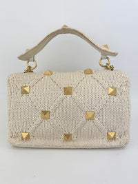 Off White Lurex Knit Fabric Roman Stud Shoulder Bag