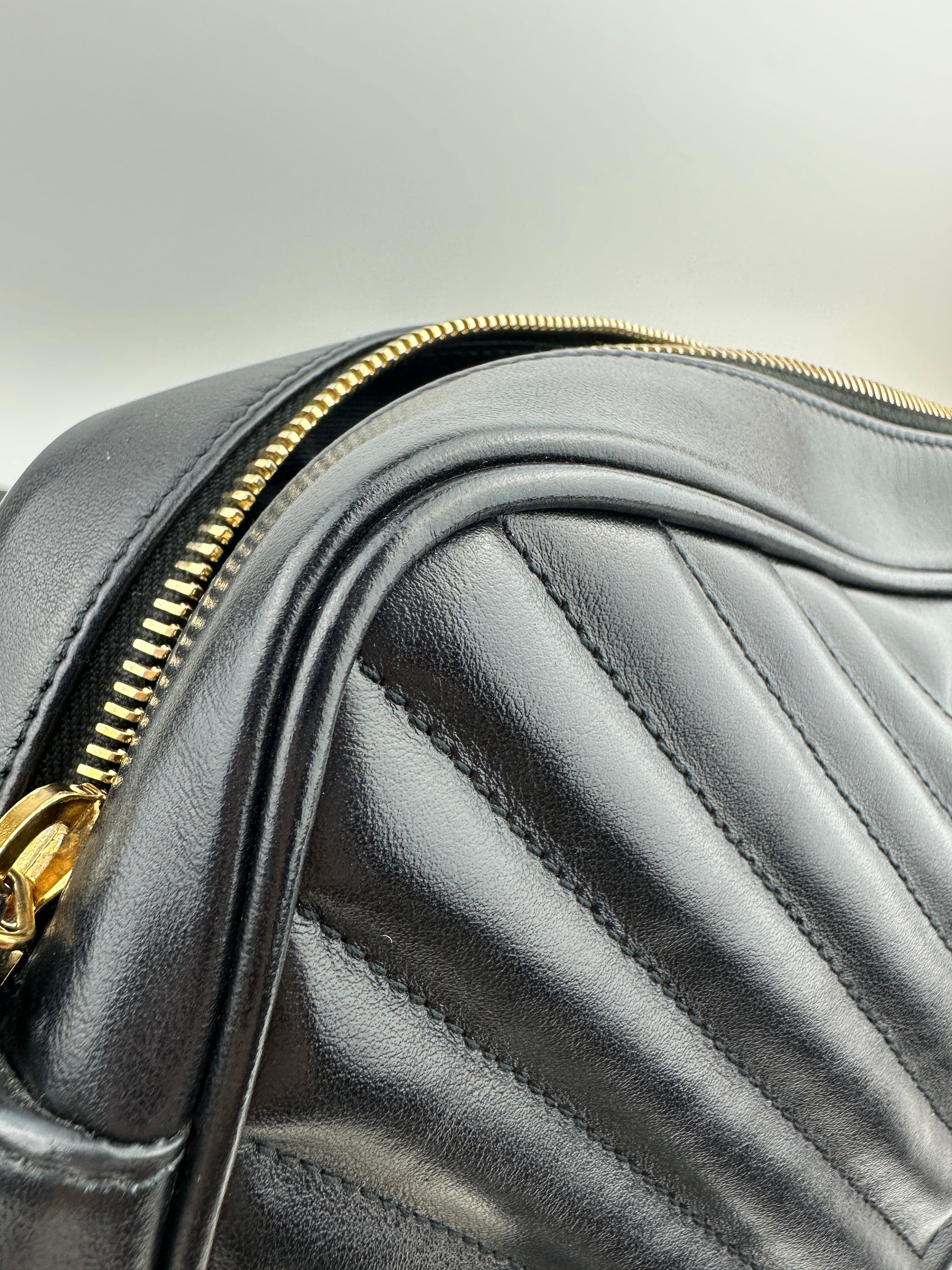 Lou Camera Bag in Quilted Black Leather GHW