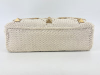 Off White Lurex Knit Fabric Roman Stud Shoulder Bag