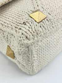 Off White Lurex Knit Fabric Roman Stud Shoulder Bag