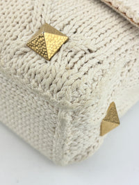 Off White Lurex Knit Fabric Roman Stud Shoulder Bag