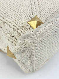 Off White Lurex Knit Fabric Roman Stud Shoulder Bag