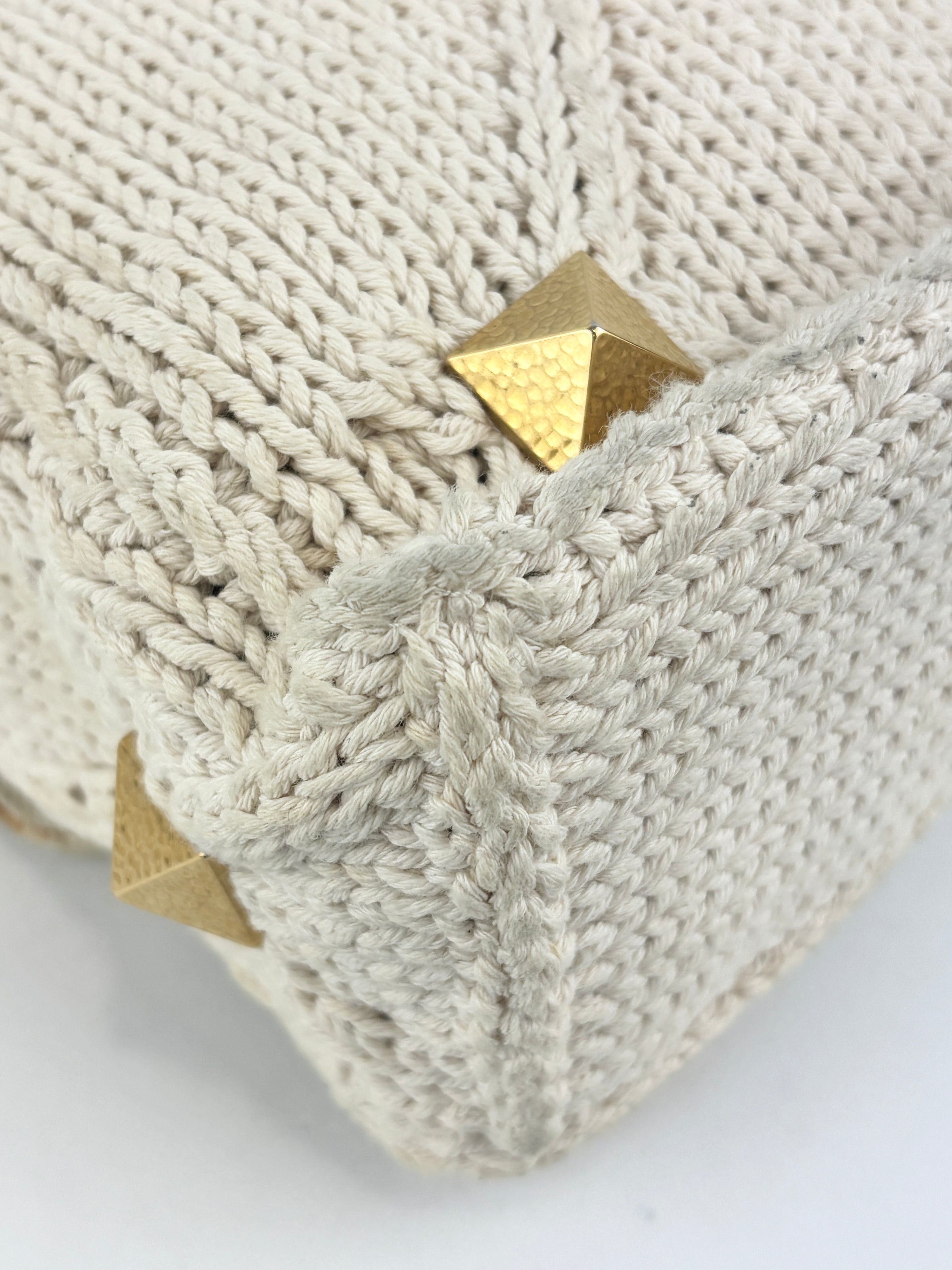 Off White Lurex Knit Fabric Roman Stud Shoulder Bag