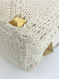 Off White Lurex Knit Fabric Roman Stud Shoulder Bag