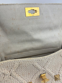 Off White Lurex Knit Fabric Roman Stud Shoulder Bag