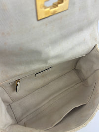 Off White Lurex Knit Fabric Roman Stud Shoulder Bag
