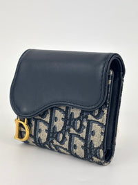 Saddle Lotus Wallet Blue Dior Oblique Jacquard
