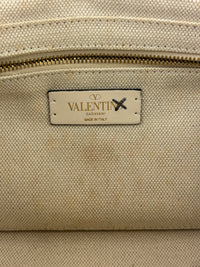 Off White Lurex Knit Fabric Roman Stud Shoulder Bag