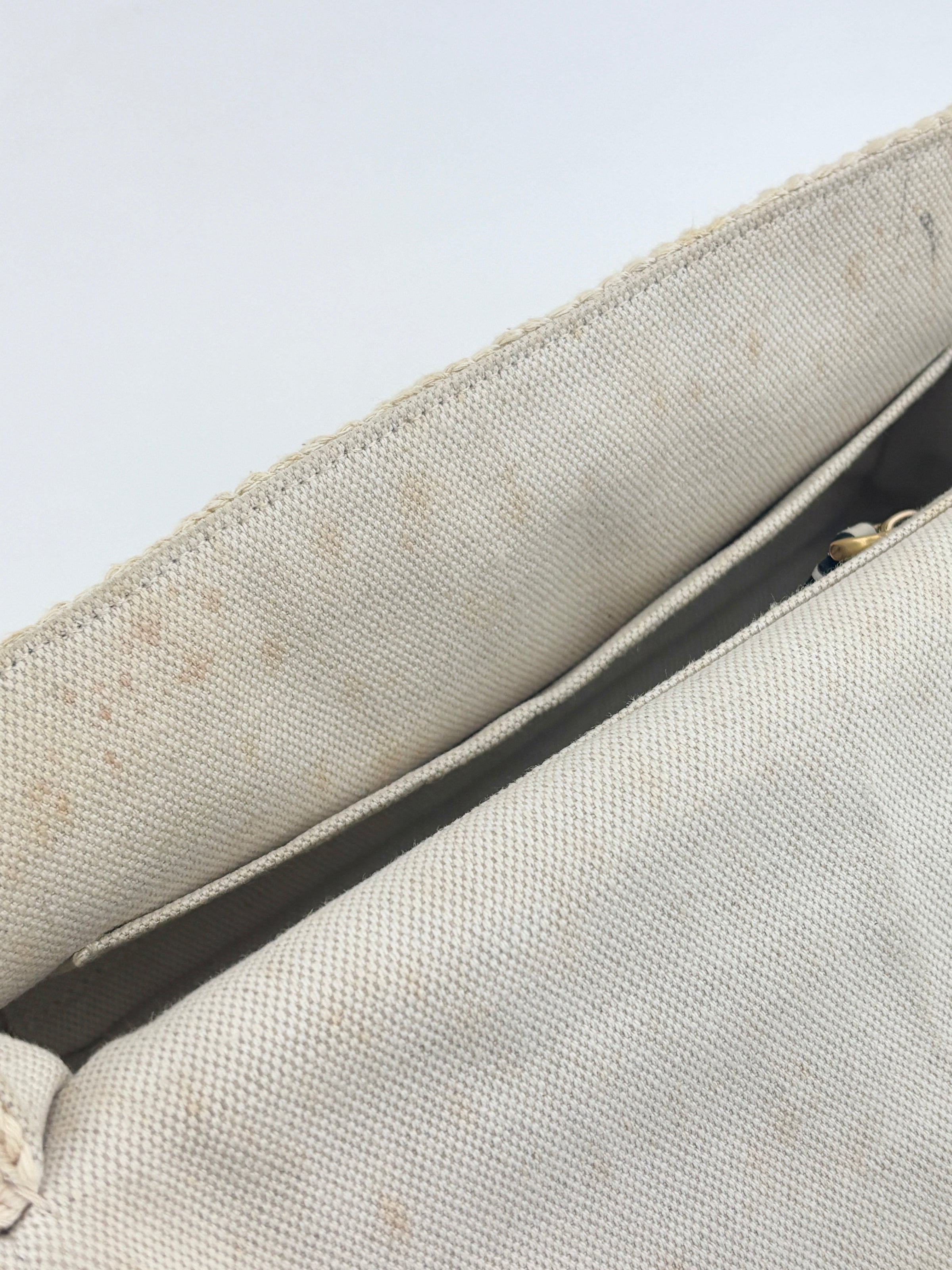 Off White Lurex Knit Fabric Roman Stud Shoulder Bag