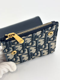 Saddle Lotus Wallet Blue Dior Oblique Jacquard