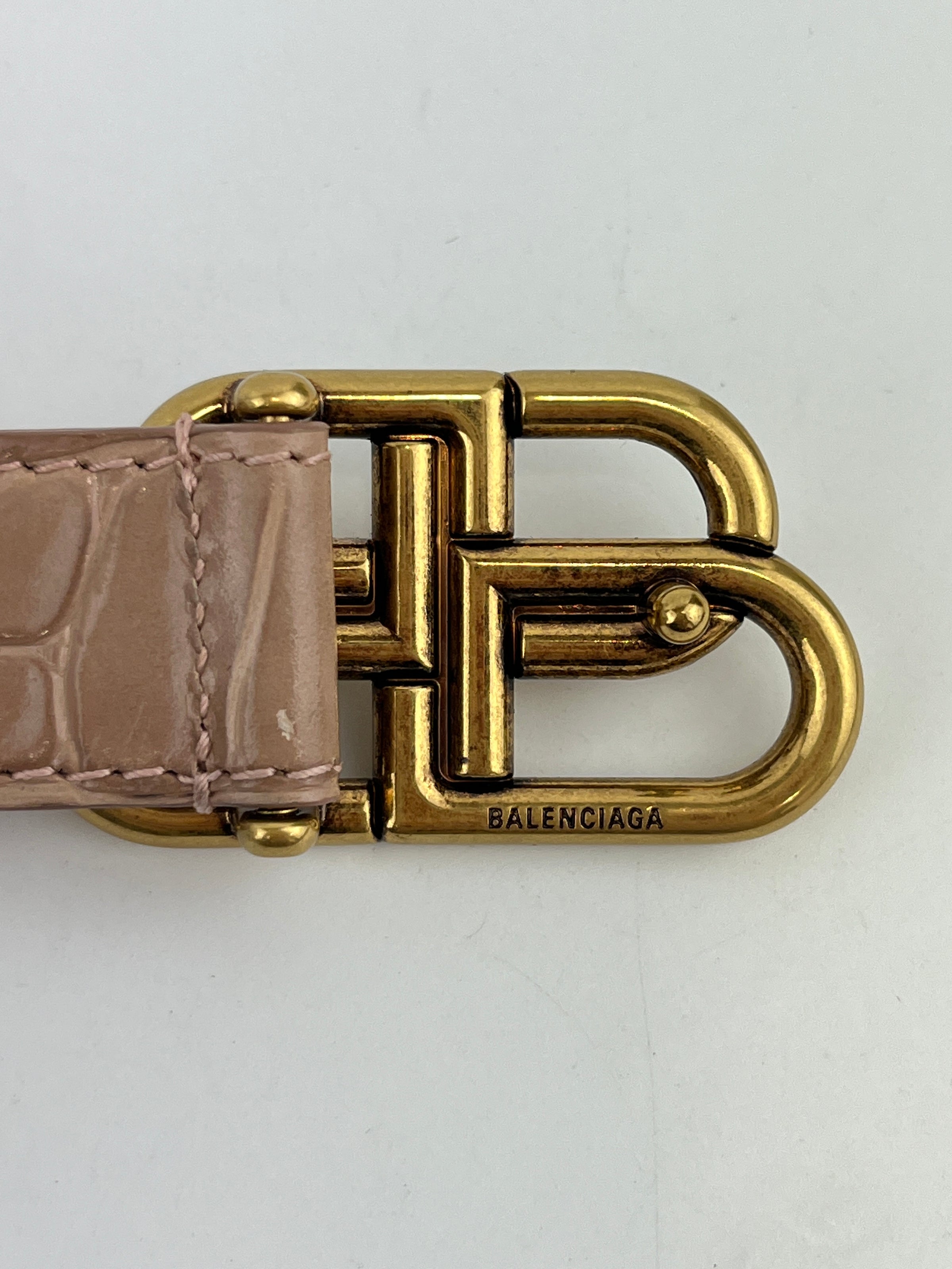 BB Croc-Effect Leather Belt Rosé des Sables 85cm