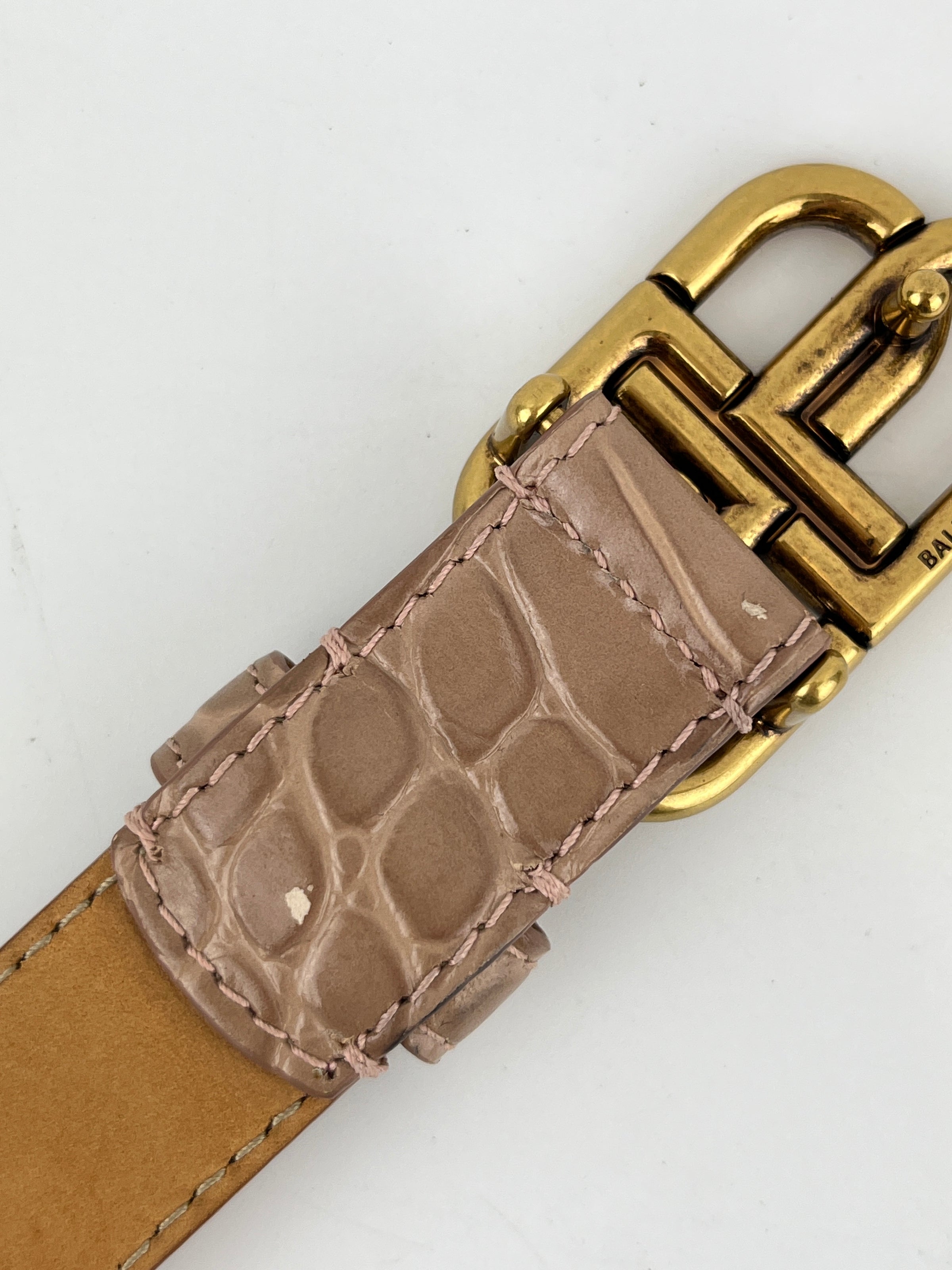 BB Croc-Effect Leather Belt Rosé des Sables 85cm