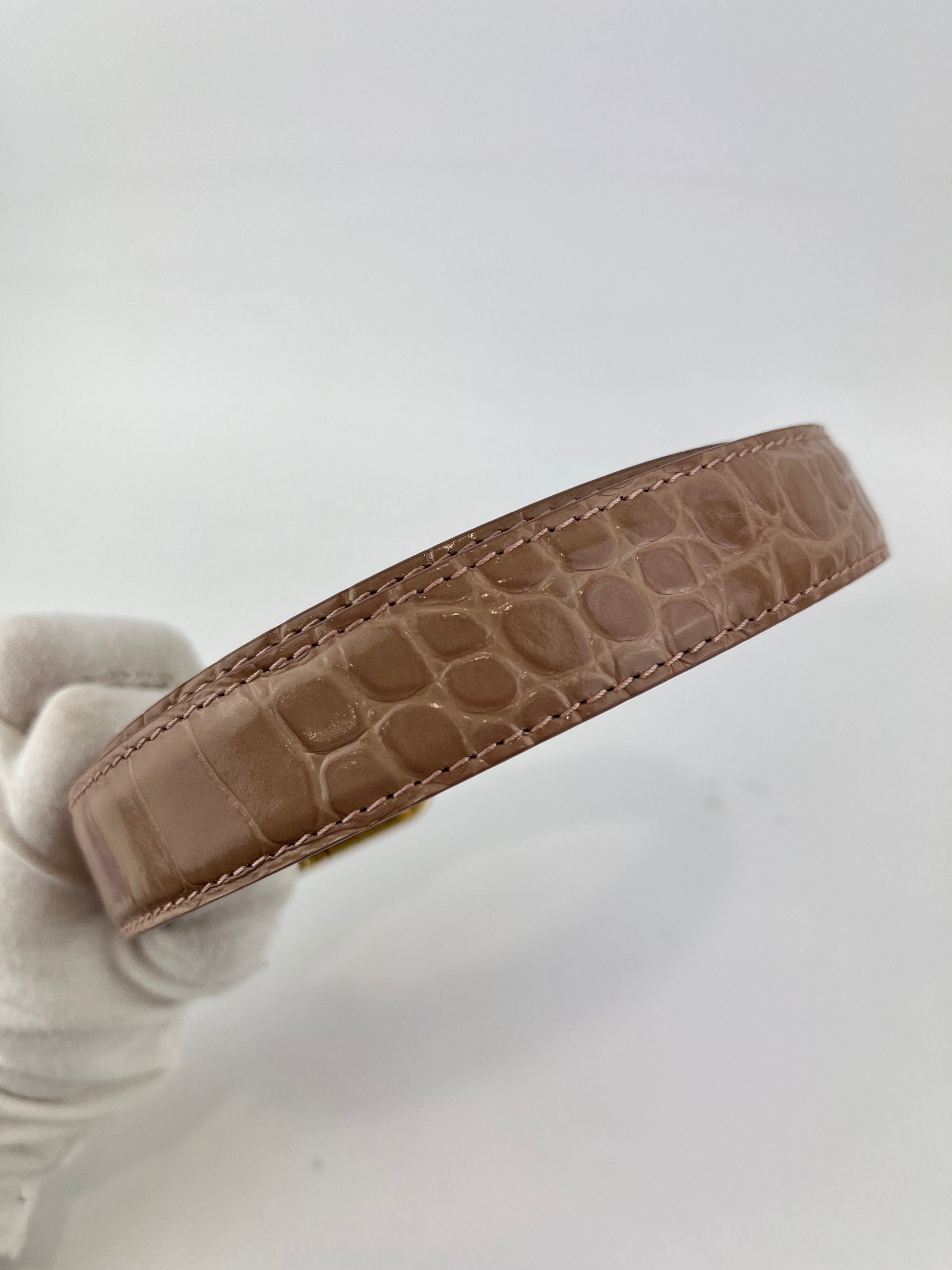 BB Croc-Effect Leather Belt Rosé des Sables 85cm