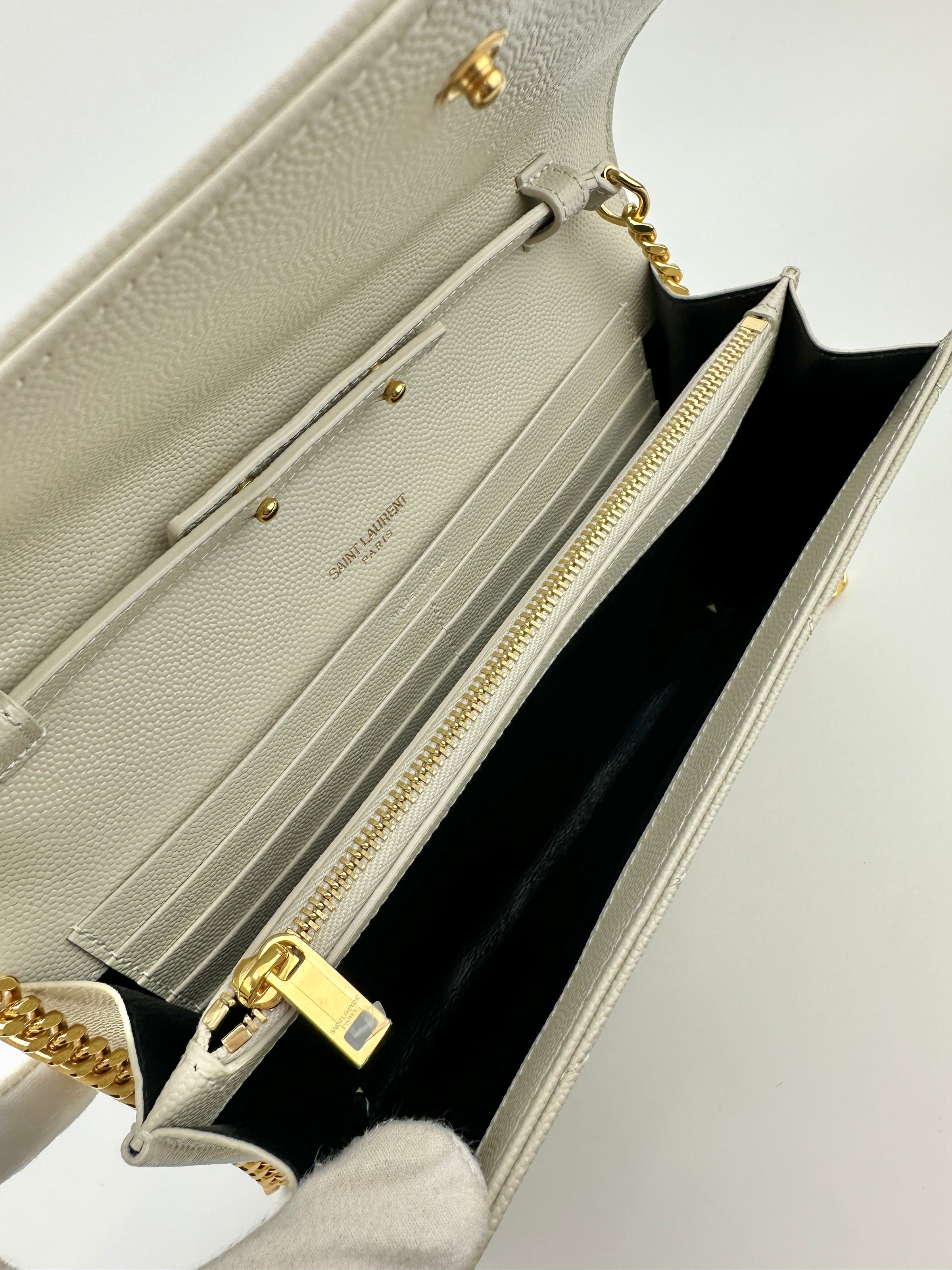 Classic Cassandre Grain De Poudre Leather Blanc Vintage Chain Wallet