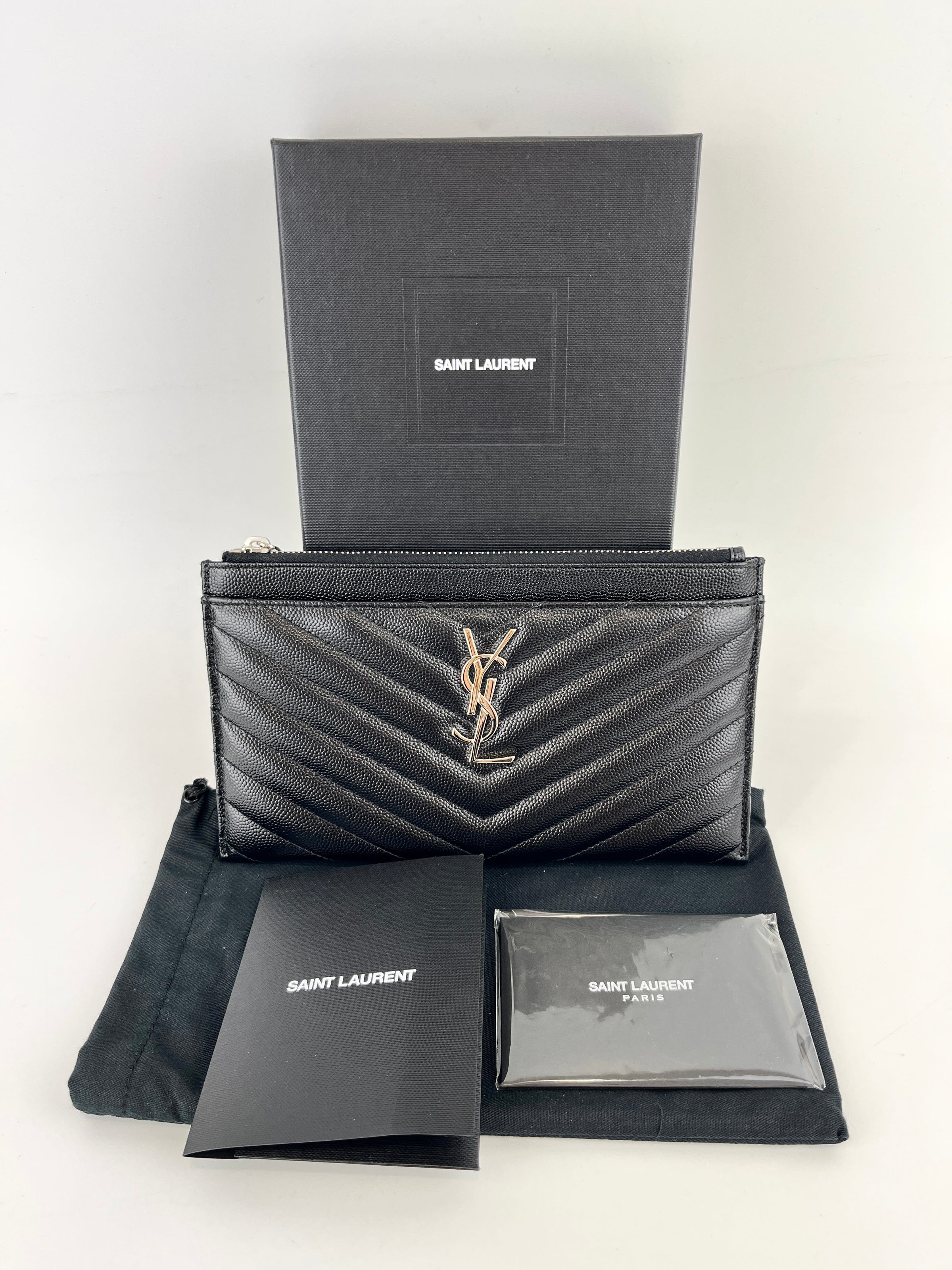 504922 Black Matelasse Quilted Monogram Bill Pouch