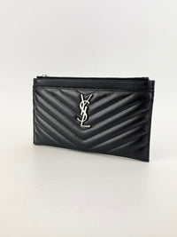 504922 Black Matelasse Quilted Monogram Bill Pouch