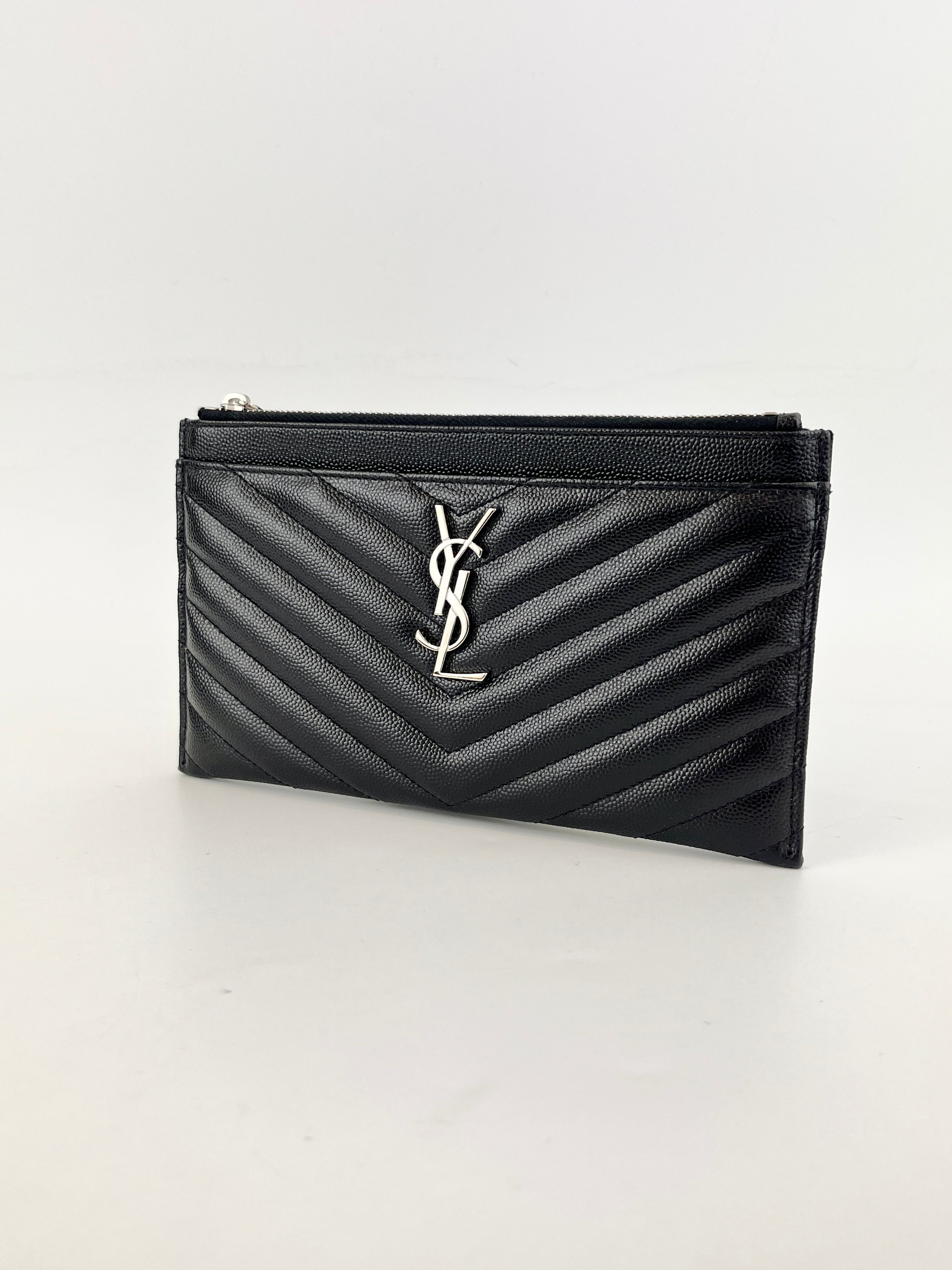 504922 Black Matelasse Quilted Monogram Bill Pouch