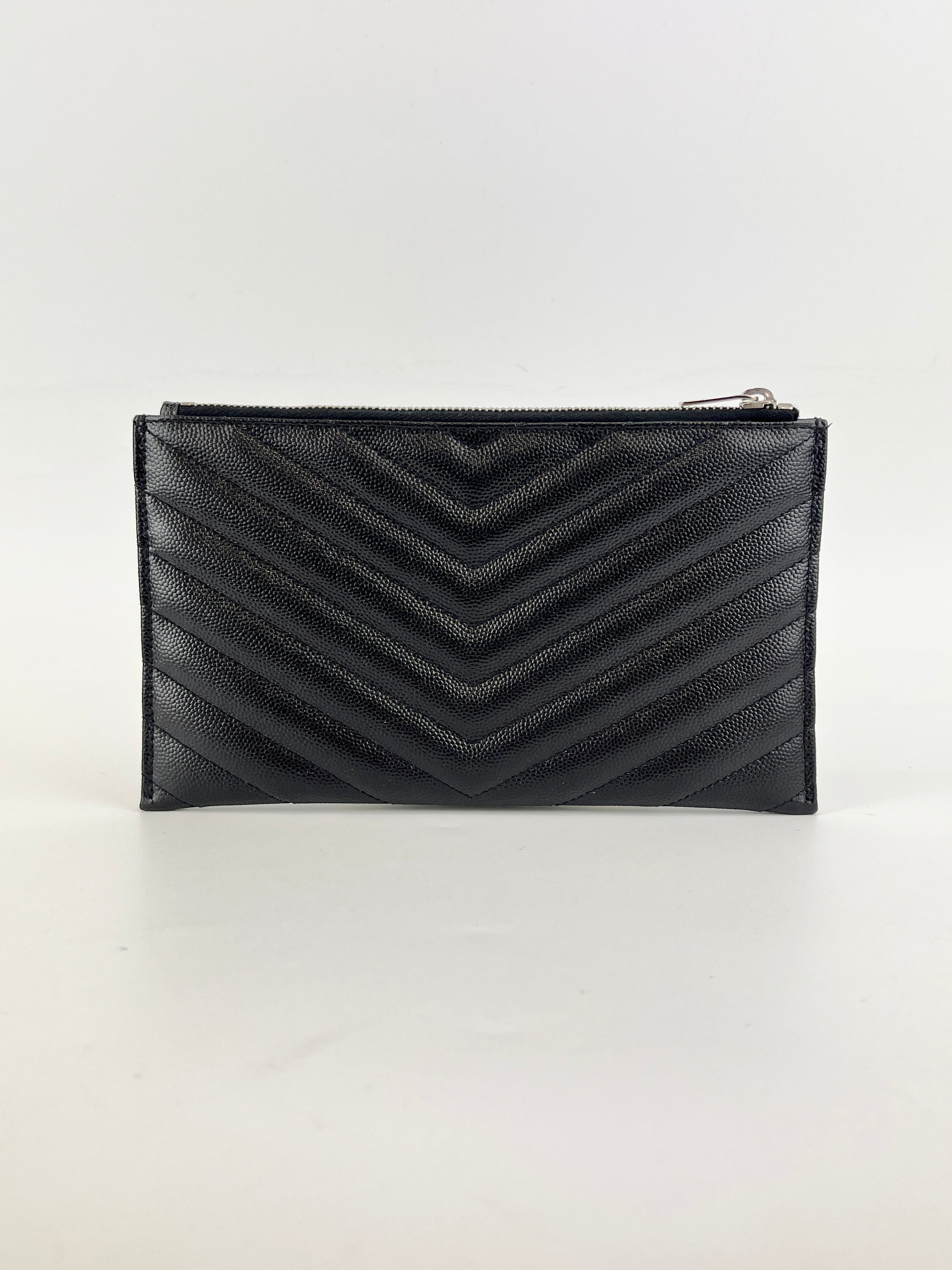 504922 Black Matelasse Quilted Monogram Bill Pouch