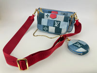 Multi Pochette Accessoires Denim Monogram Patchwork Check Blue/Red