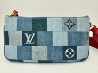 Multi Pochette Accessoires Denim Monogram Patchwork Check Blue/Red