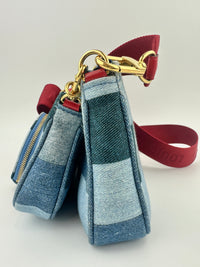 Multi Pochette Accessoires Denim Monogram Patchwork Check Blue/Red