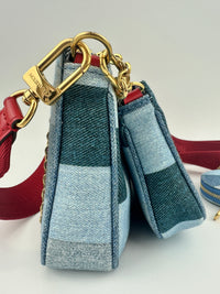 Multi Pochette Accessoires Denim Monogram Patchwork Check Blue/Red